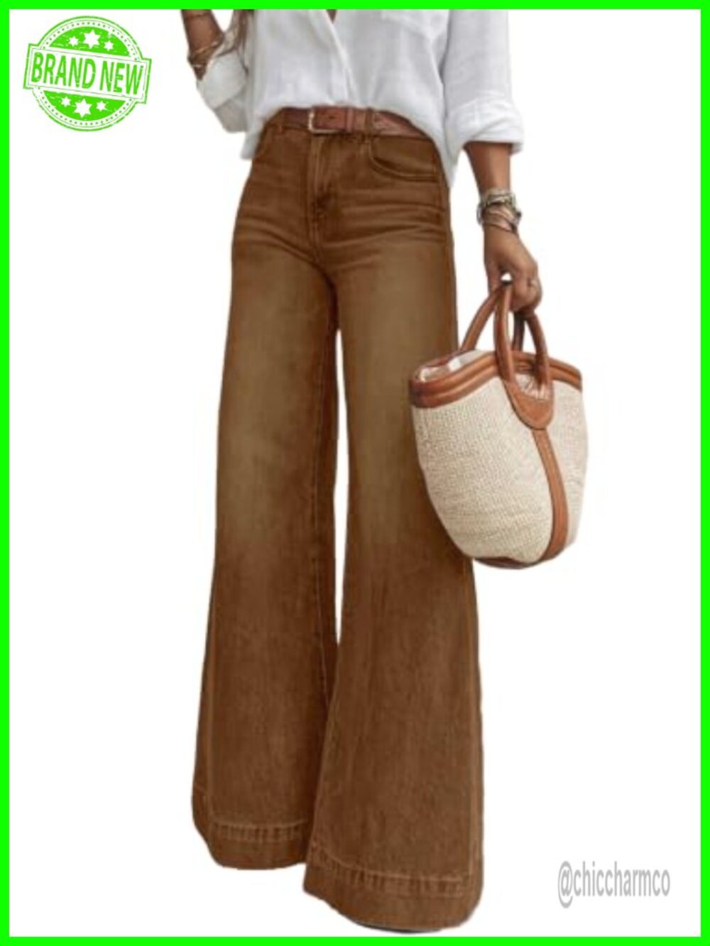 High Waisted Flare Jeans Wide Leg Stretchy Denim Pants with Pockets